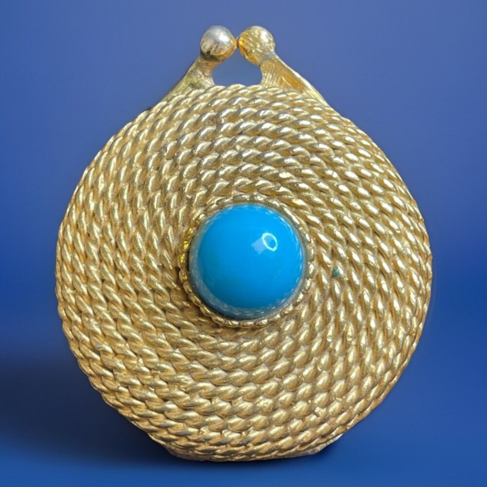 Vintage Empty Signed Estee Lauder Coiled Rope Compact Gold-tone Blue
